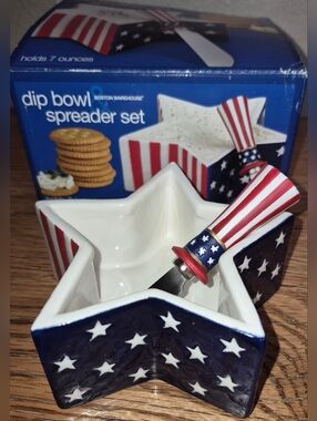 Boston Warehouse American Flag Star Dip Bowl and Spreader Set, 2003